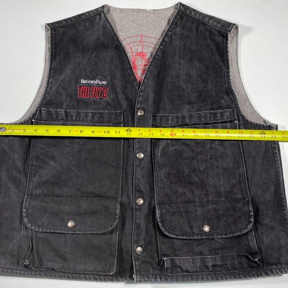 Vintage 1989 'The Fly 2' Faded Black Denim Embroidered Work Vest - Picture 6 of 8